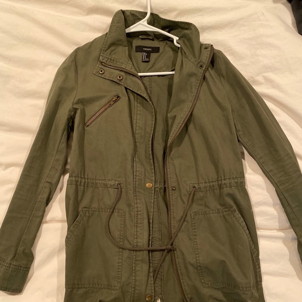 F21 Green Military Jacket with Drawstring Waist